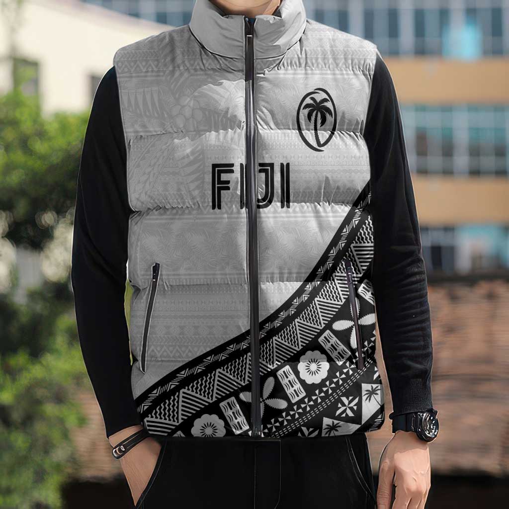 Custom Fijian Rugby Sleeveless Puffer Jacket Tapa Pattern and Palm Tree Tribal LT03 - Polynesian Pride