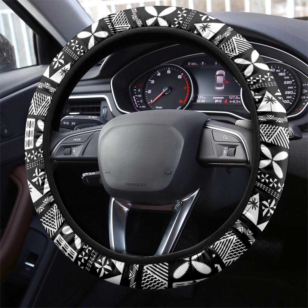 Fijian Rugby Steering Wheel Cover Tapa Pattern and Palm Tree Tribal LT03 - Polynesian Pride