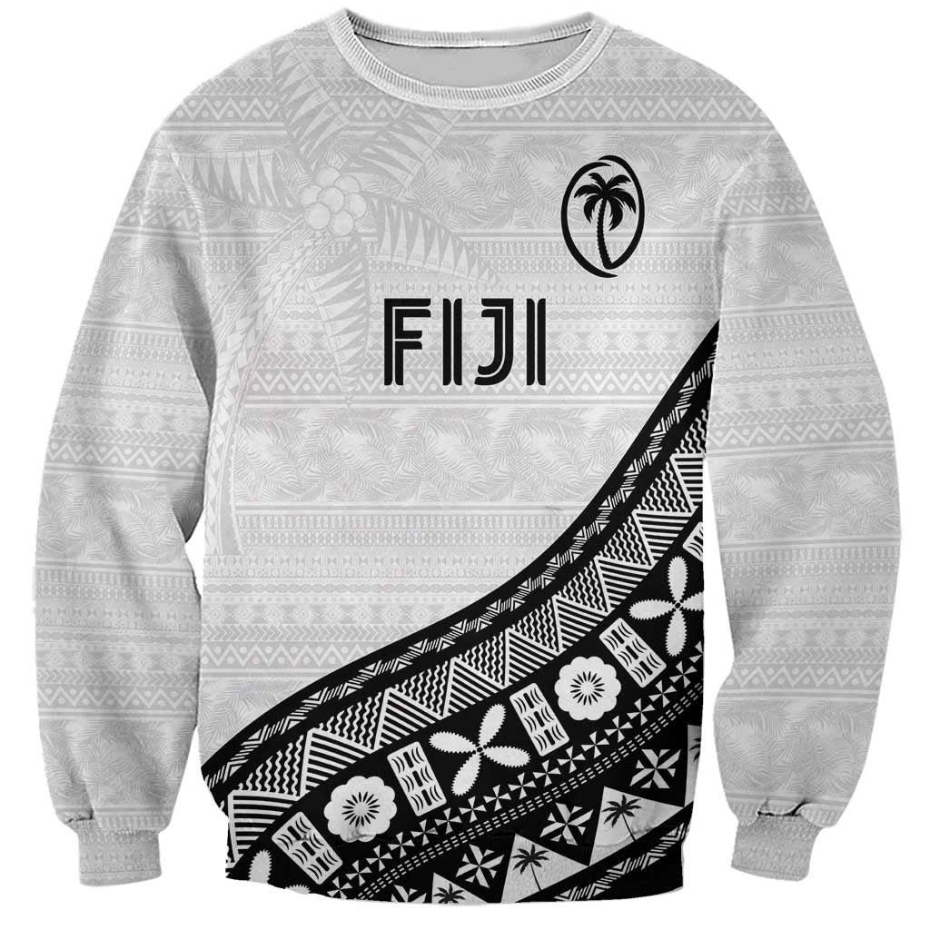 Custom Fijian Rugby Sweatshirt Tapa Pattern and Palm Tree Tribal LT03 Unisex White - Polynesian Pride