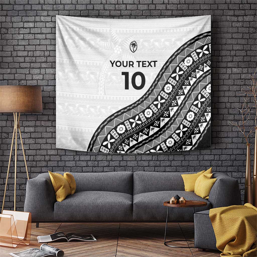 Custom Fijian Rugby Tapestry Tapa Pattern and Palm Tree Tribal LT03 White - Polynesian Pride