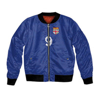 Custom Fijian Football Bomber Jacket Tapa Pattern and Shark Tribal LT03 Unisex Blue - Polynesian Pride