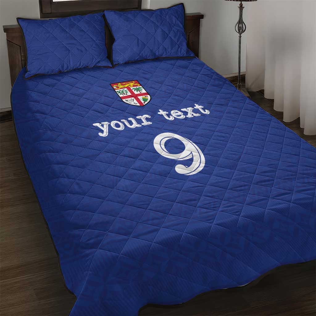 Custom Fijian Football Quilt Bed Set Tapa Pattern and Shark Tribal LT03 Blue - Polynesian Pride