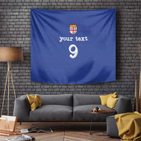 Custom Fijian Football Tapestry Tapa Pattern and Shark Tribal LT03 Blue - Polynesian Pride