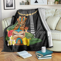 Hawaii Plumeria Lei Blanket Tiki and Kakau Pattern Black Color LT03 Black - Polynesian Pride