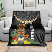 Hawaii Plumeria Lei Blanket Tiki and Kakau Pattern Black Color LT03 - Polynesian Pride