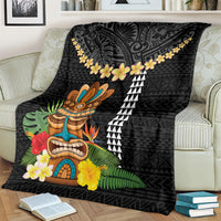 Hawaii Plumeria Lei Blanket Tiki and Kakau Pattern Black Color LT03 - Polynesian Pride