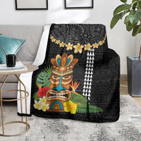 Hawaii Plumeria Lei Blanket Tiki and Kakau Pattern Black Color LT03 - Polynesian Pride