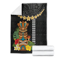 Hawaii Plumeria Lei Blanket Tiki and Kakau Pattern Black Color LT03 - Polynesian Pride