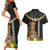 Hawaii Plumeria Lei Couples Matching Short Sleeve Bodycon Dress and Hawaiian Shirt Tiki and Kakau Pattern Black Color