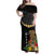 Hawaii Plumeria Lei Family Matching Off Shoulder Maxi Dress and Hawaiian Shirt Tiki and Kakau Pattern Black Color