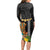 Hawaii Plumeria Lei Long Sleeve Bodycon Dress Tiki and Kakau Pattern Black Color