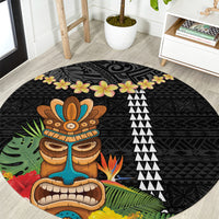 Hawaii Plumeria Lei Round Carpet Tiki and Kakau Pattern Black Color LT03 Black - Polynesian Pride