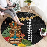 Hawaii Plumeria Lei Round Carpet Tiki and Kakau Pattern Black Color LT03 - Polynesian Pride