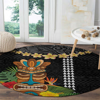 Hawaii Plumeria Lei Round Carpet Tiki and Kakau Pattern Black Color LT03 - Polynesian Pride