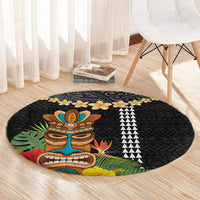 Hawaii Plumeria Lei Round Carpet Tiki and Kakau Pattern Black Color LT03 - Polynesian Pride