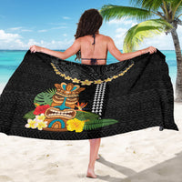 Hawaii Plumeria Lei Sarong Tiki and Kakau Pattern Black Color LT03 - Polynesian Pride