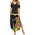 Hawaii Plumeria Lei Summer Maxi Dress Tiki and Kakau Pattern Black Color