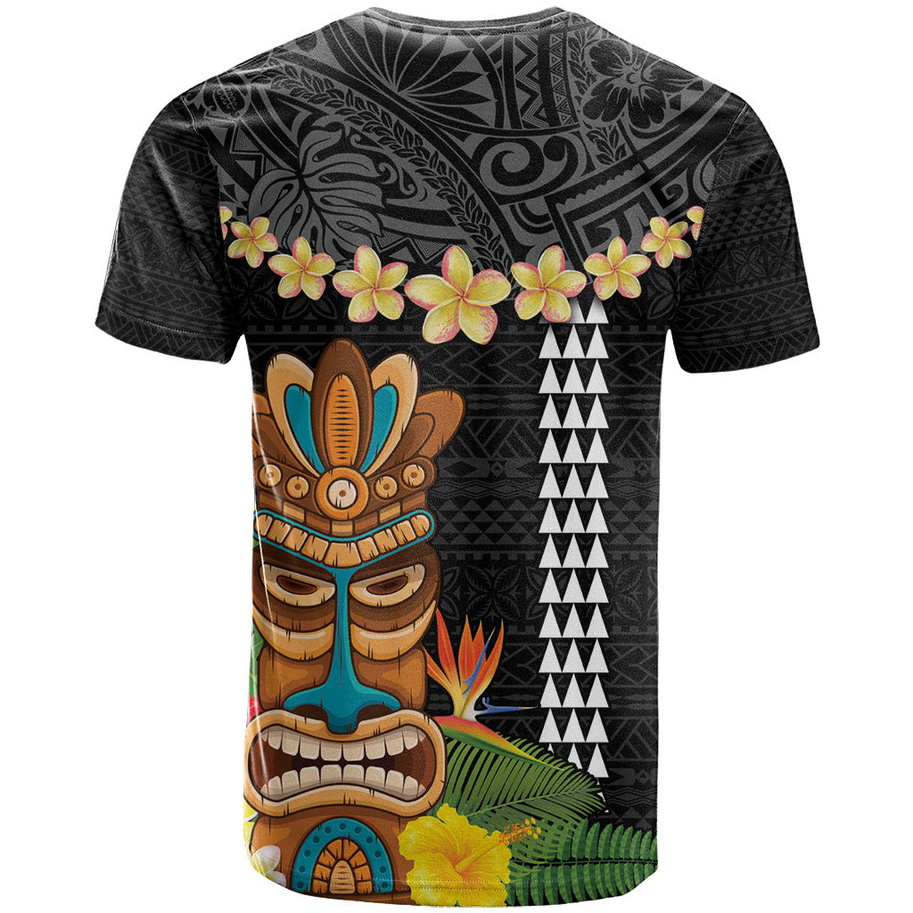 Hawaii Plumeria Lei T Shirt Tiki and Kakau Pattern Black Color LT03 - Polynesian Pride