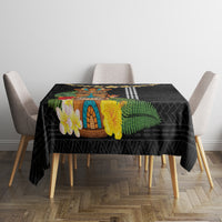 Hawaii Plumeria Lei Tablecloth Tiki and Kakau Pattern Black Color LT03 - Polynesian Pride