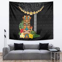 Hawaii Plumeria Lei Tapestry Tiki and Kakau Pattern Black Color LT03 Black - Polynesian Pride