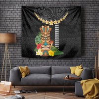 Hawaii Plumeria Lei Tapestry Tiki and Kakau Pattern Black Color LT03 - Polynesian Pride