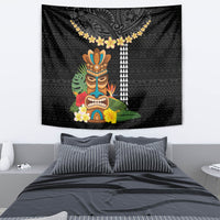 Hawaii Plumeria Lei Tapestry Tiki and Kakau Pattern Black Color LT03 - Polynesian Pride