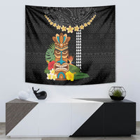 Hawaii Plumeria Lei Tapestry Tiki and Kakau Pattern Black Color LT03 - Polynesian Pride