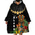 Hawaii Plumeria Lei Wearable Blanket Hoodie Tiki and Kakau Pattern Black Color