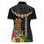 Hawaii Plumeria Lei Women Polo Shirt Tiki and Kakau Pattern Black Color