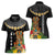 Hawaii Plumeria Lei Women Polo Shirt Tiki and Kakau Pattern Black Color