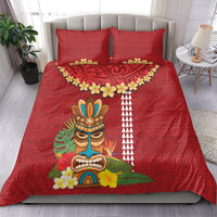 Hawaii Plumeria Lei Bedding Set Tiki and Kakau Pattern Red Color LT03 - Polynesian Pride