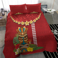 Hawaii Plumeria Lei Bedding Set Tiki and Kakau Pattern Red Color LT03 - Polynesian Pride