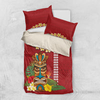Hawaii Plumeria Lei Bedding Set Tiki and Kakau Pattern Red Color LT03 US Twin 172cm x 218cm Red - Polynesian Pride