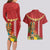 Hawaii Plumeria Lei Couples Matching Long Sleeve Bodycon Dress and Hawaiian Shirt Tiki and Kakau Pattern Red Color