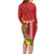 Hawaii Plumeria Lei Family Matching Long Sleeve Bodycon Dress and Hawaiian Shirt Tiki and Kakau Pattern Red Color