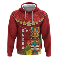 Hawaii Plumeria Lei Hoodie Tiki and Kakau Pattern Red Color LT03 Pullover Hoodie Red - Polynesian Pride