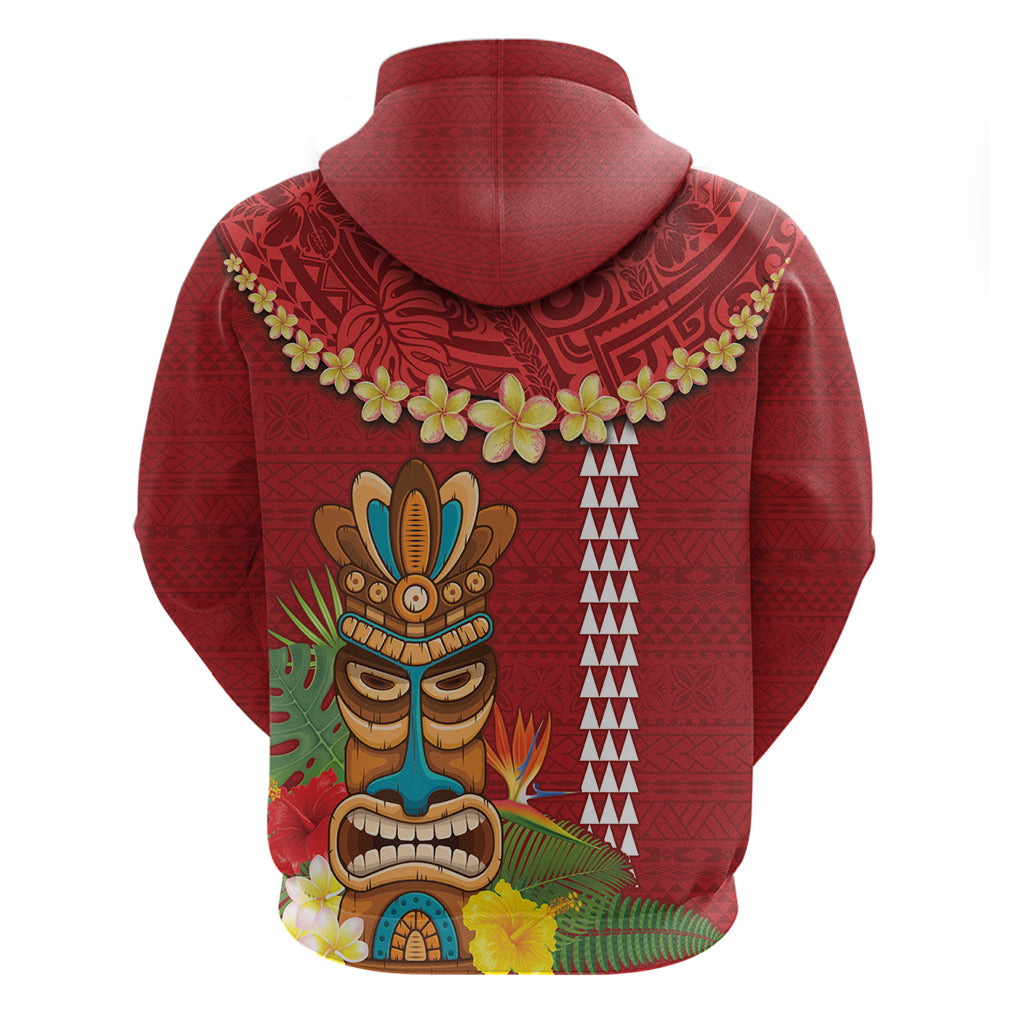 Hawaii Plumeria Lei Hoodie Tiki and Kakau Pattern Red Color LT03 - Polynesian Pride