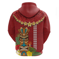 Hawaii Plumeria Lei Hoodie Tiki and Kakau Pattern Red Color LT03 - Polynesian Pride