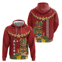 Hawaii Plumeria Lei Hoodie Tiki and Kakau Pattern Red Color LT03 - Polynesian Pride