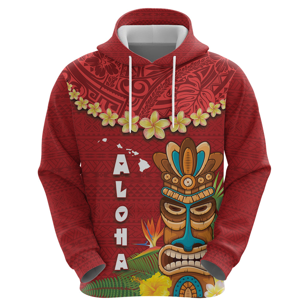 Hawaii Plumeria Lei Hoodie Tiki and Kakau Pattern Red Color LT03 - Polynesian Pride