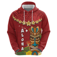 Hawaii Plumeria Lei Hoodie Tiki and Kakau Pattern Red Color LT03 - Polynesian Pride