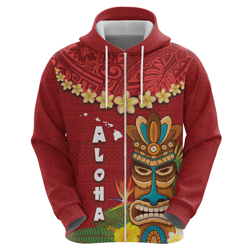Hawaii Plumeria Lei Hoodie Tiki and Kakau Pattern Red Color LT03 - Polynesian Pride