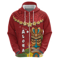 Hawaii Plumeria Lei Hoodie Tiki and Kakau Pattern Red Color LT03 - Polynesian Pride