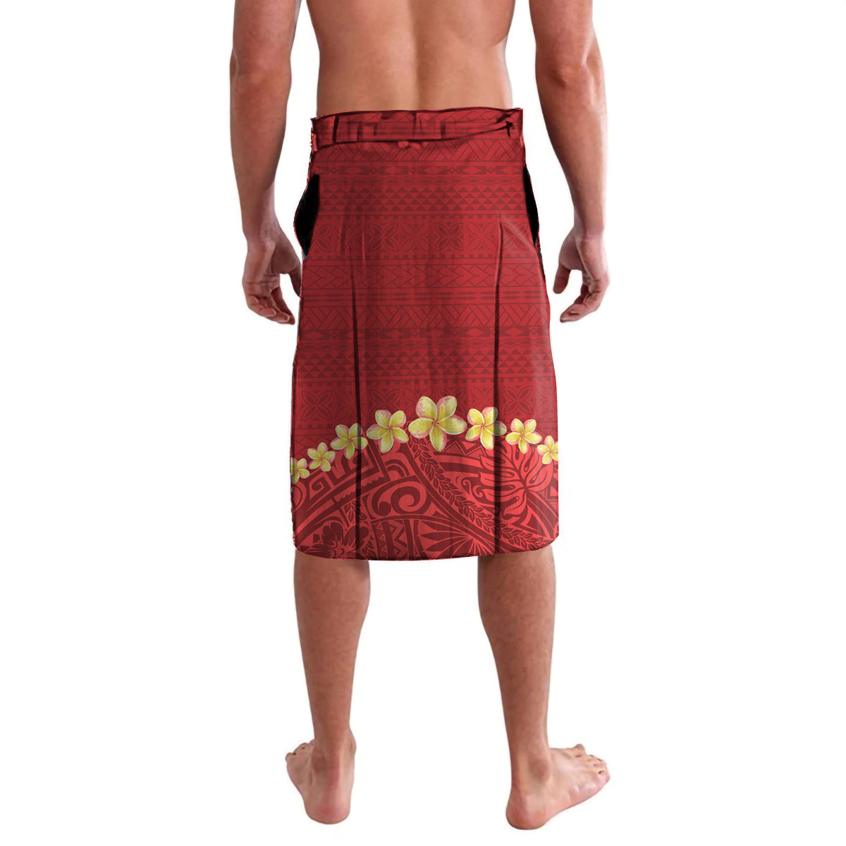 Hawaii Plumeria Lei Lavalava Tiki and Kakau Pattern Red Color LT03 - Polynesian Pride