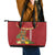 Hawaii Plumeria Lei Leather Tote Bag Tiki and Kakau Pattern Red Color