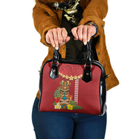 Hawaii Plumeria Lei Shoulder Handbag Tiki and Kakau Pattern Red Color LT03 One Size Red - Polynesian Pride