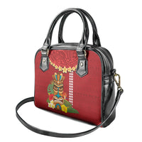 Hawaii Plumeria Lei Shoulder Handbag Tiki and Kakau Pattern Red Color LT03 - Polynesian Pride