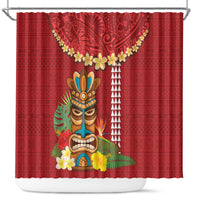 Hawaii Plumeria Lei Shower Curtain Tiki and Kakau Pattern Red Color LT03 Red - Polynesian Pride