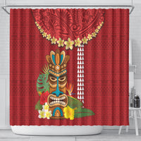 Hawaii Plumeria Lei Shower Curtain Tiki and Kakau Pattern Red Color LT03 - Polynesian Pride