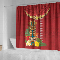 Hawaii Plumeria Lei Shower Curtain Tiki and Kakau Pattern Red Color LT03 - Polynesian Pride
